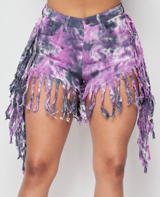 Purple tie die shorts