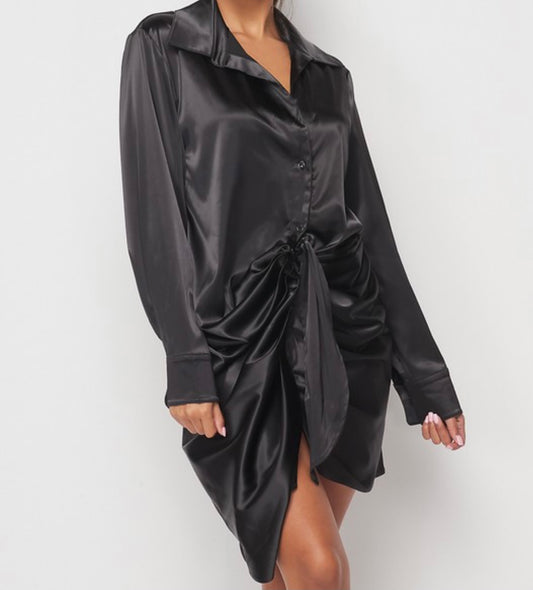 Satin black long sleeve dress